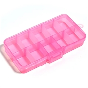 Plastæske til opbevaring. 10 rum. Pink. 13 x 6.5 cm